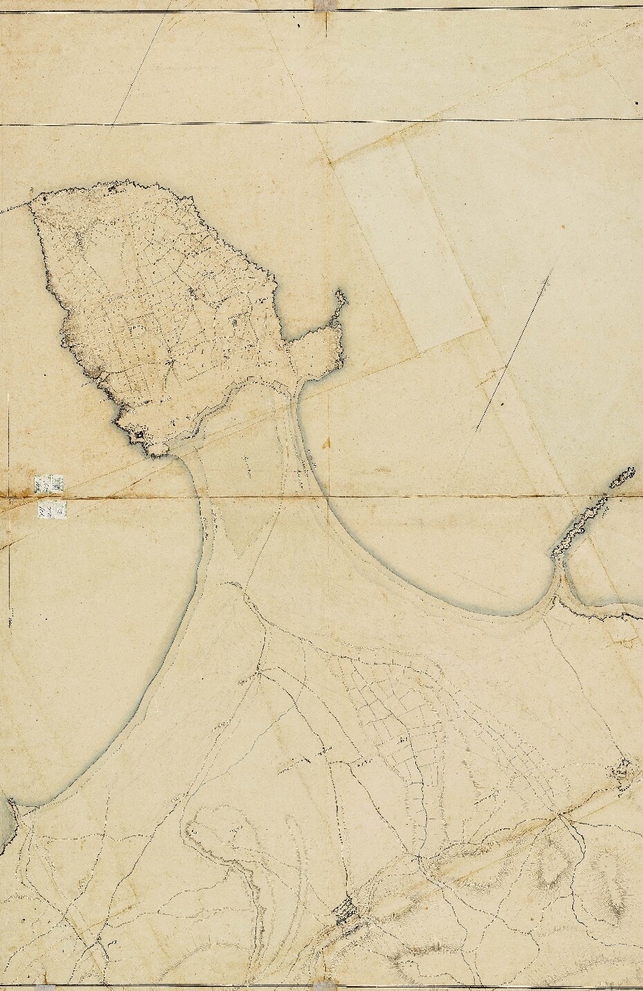 Planta do contorno da Praça de Peniche e terreno próximo, destacando-se a laguna interior, 1º quartel do séc. XIX, GEAEM - DIE - Exército Português