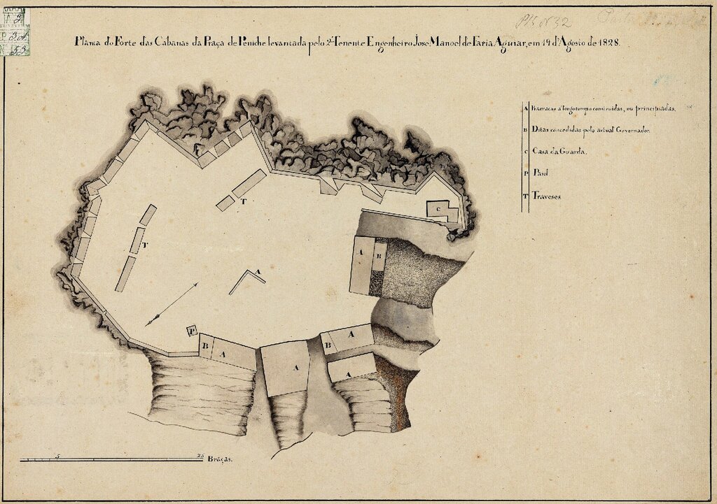 Planta do Forte das Cabanas, 1828, levantada pelo 2&ordm; Tenente Eng. Jos&eacute; Manoel de Faria Aguiar, GEAEM - DIE - Ex&eacute;rcito Portugu&ecirc;s