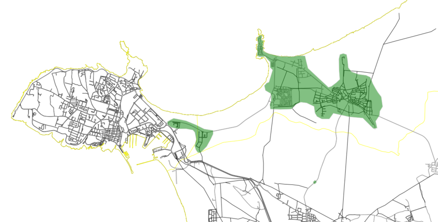 Figura 1 - Circuito 1 - &Aacute;rea geogr&aacute;fica: Rip Curl, Baleal Sol Village 2, Baleal e Ferrel &ndash; Malha urbana